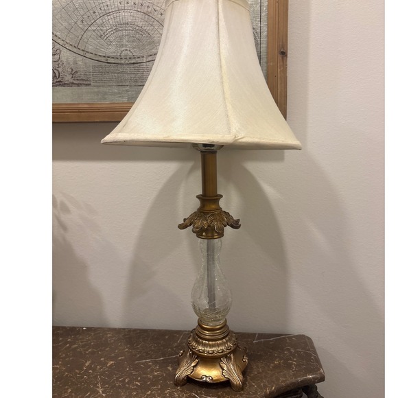 Vintage Gold Ornate Table Lamp with Crackle Glass Urn Body